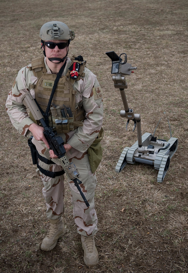Soldier with Packbot