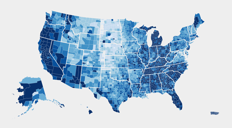 An example of a choropleth map rendered using D3